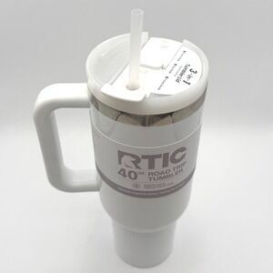 RTIC Road Trip Tumbler 40oz White Ceramic Lined Insulated Cup with Handle NEW